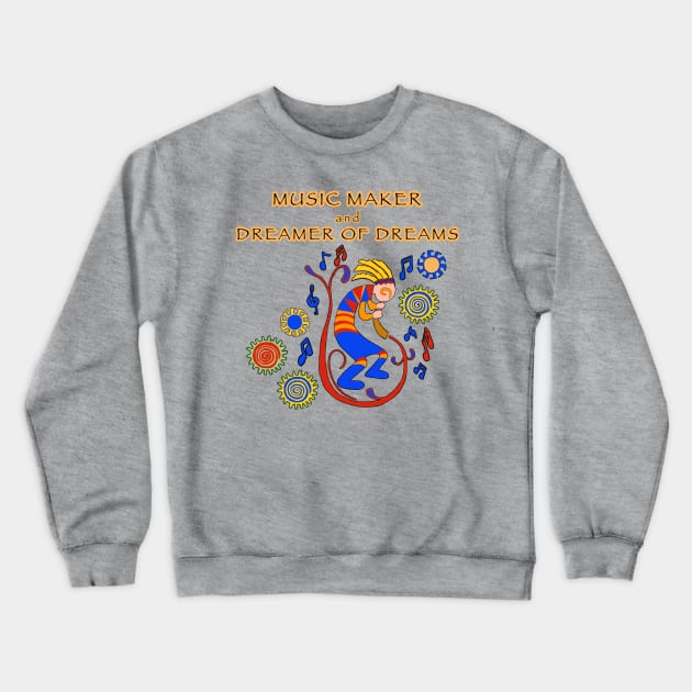 Kokopelli, boy, music maker, dreams, primary colors Crewneck Sweatshirt by cfmacomber